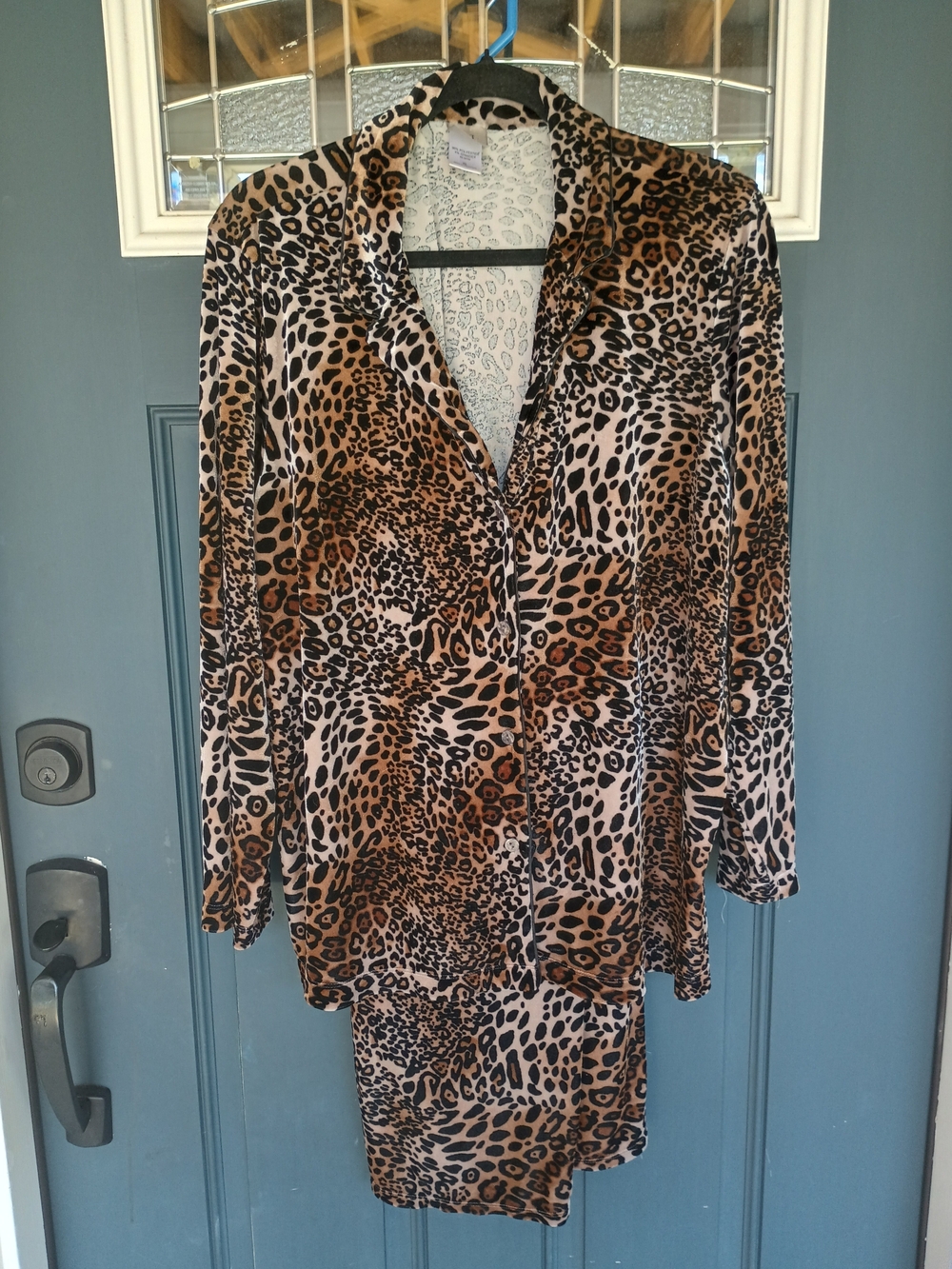 Natori Leopard-Print Velour Pajama Set Size XL